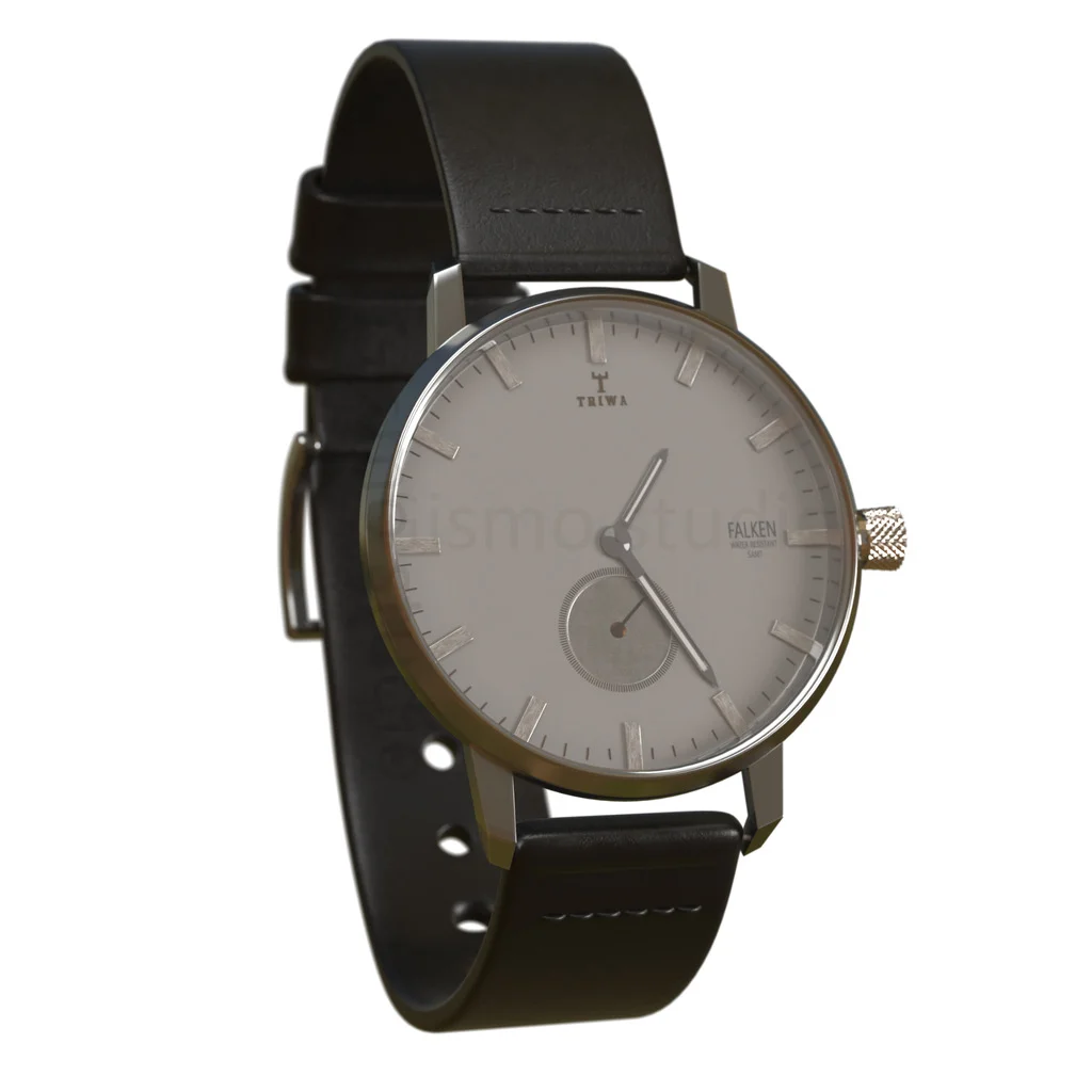 3D render of a leather-strap wristwatch